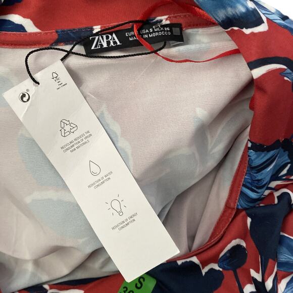 NWT - Zara Floral Print Midi Dress Red/Blue Women's Size: Small - Picture 7 of 7